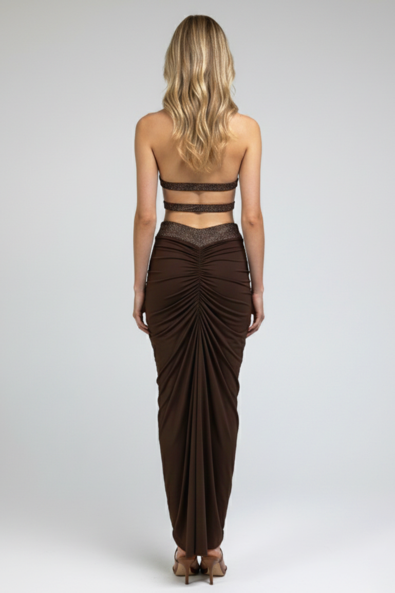 Jersey Splicing Luxury Halter Neck Top & Maxi Skirt Set