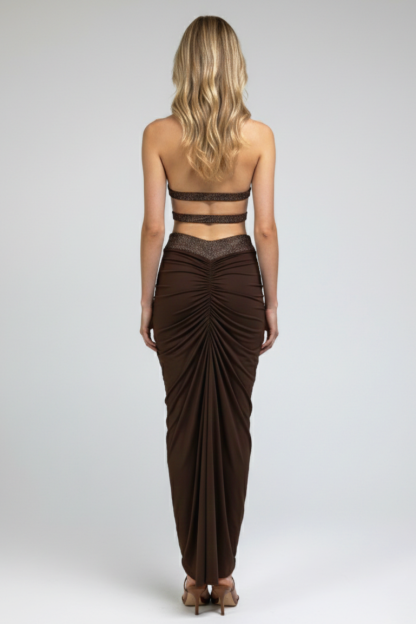 Jersey Splicing Luxury Halter Neck Top & Maxi Skirt Set