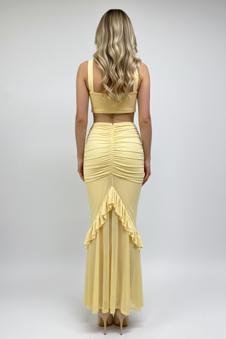 Jersey Splicing Mesh Off-Shoulder Maxi Dress