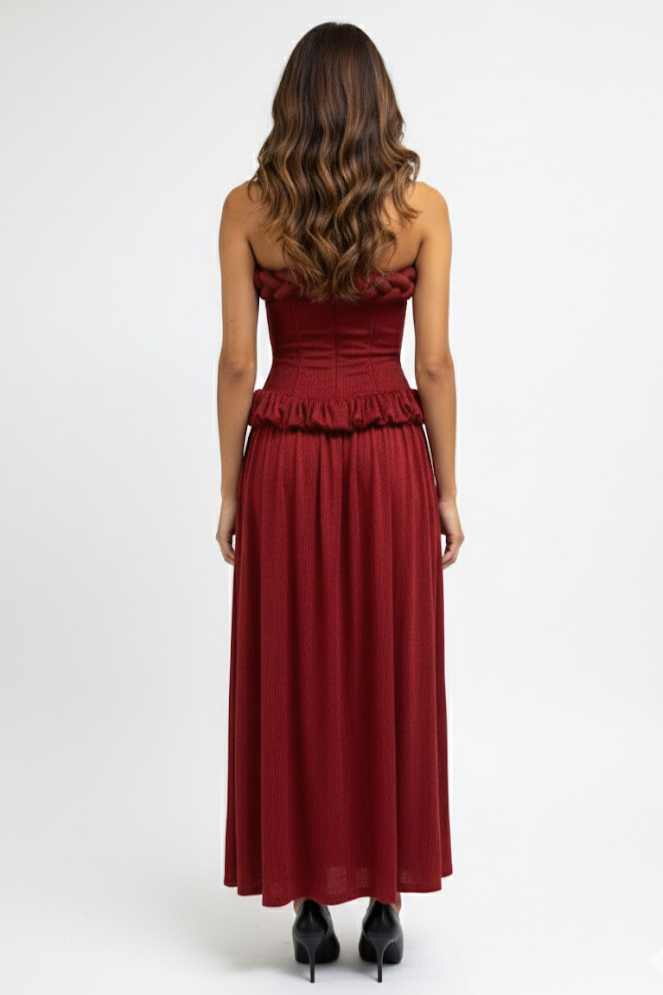 Jacquard Decorative Rope Off Shoulder Maxi Dress