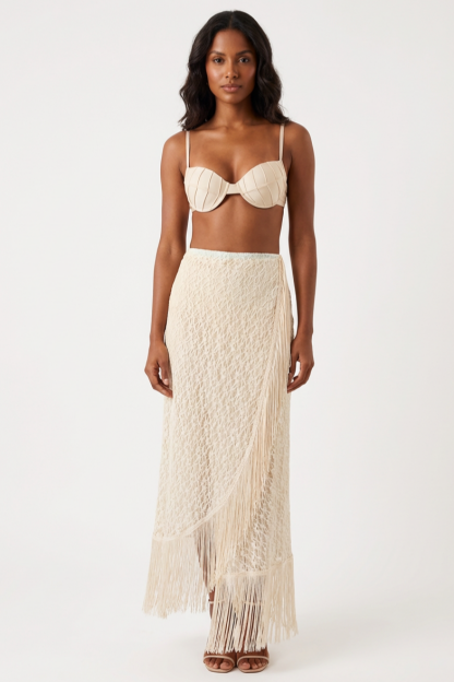 Lace Splicing Tassel Bikini Three Piece Set