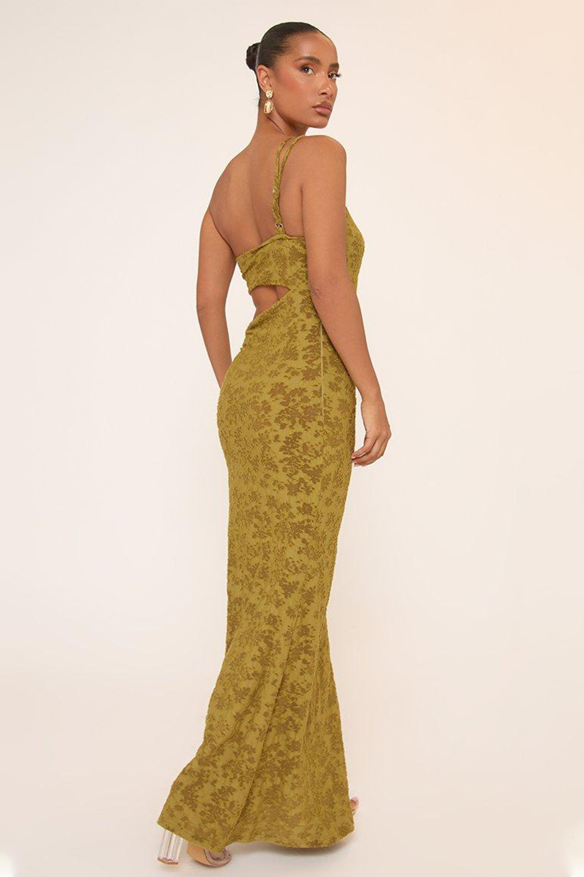 Burn-Out Off-Shoulder Cut-Out Maxi Dress