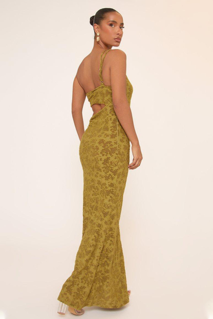 Burn-Out Off-Shoulder Cut-Out Maxi Dress
