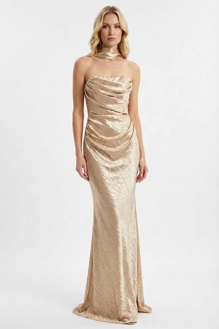 Satin Off-Shoulder Tie-Up Maxi Dress