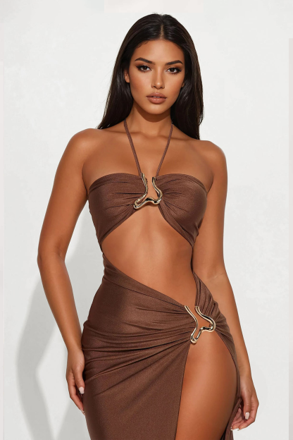 Jersey Metal Decorations Cut-Out Maxi Dress