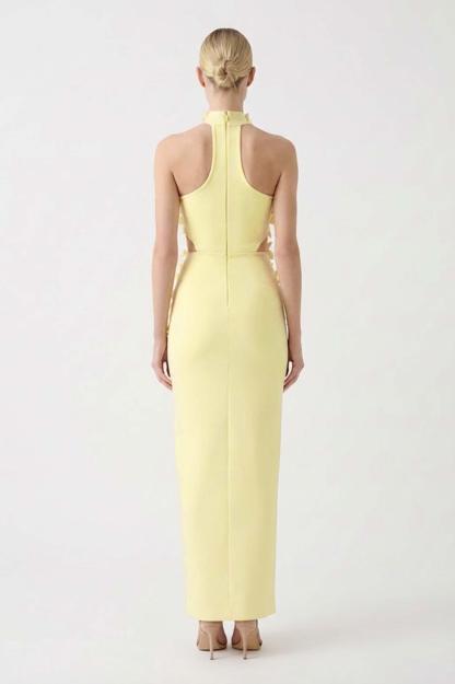 Bandage Halter Neck 3D Flower Maxi Dress