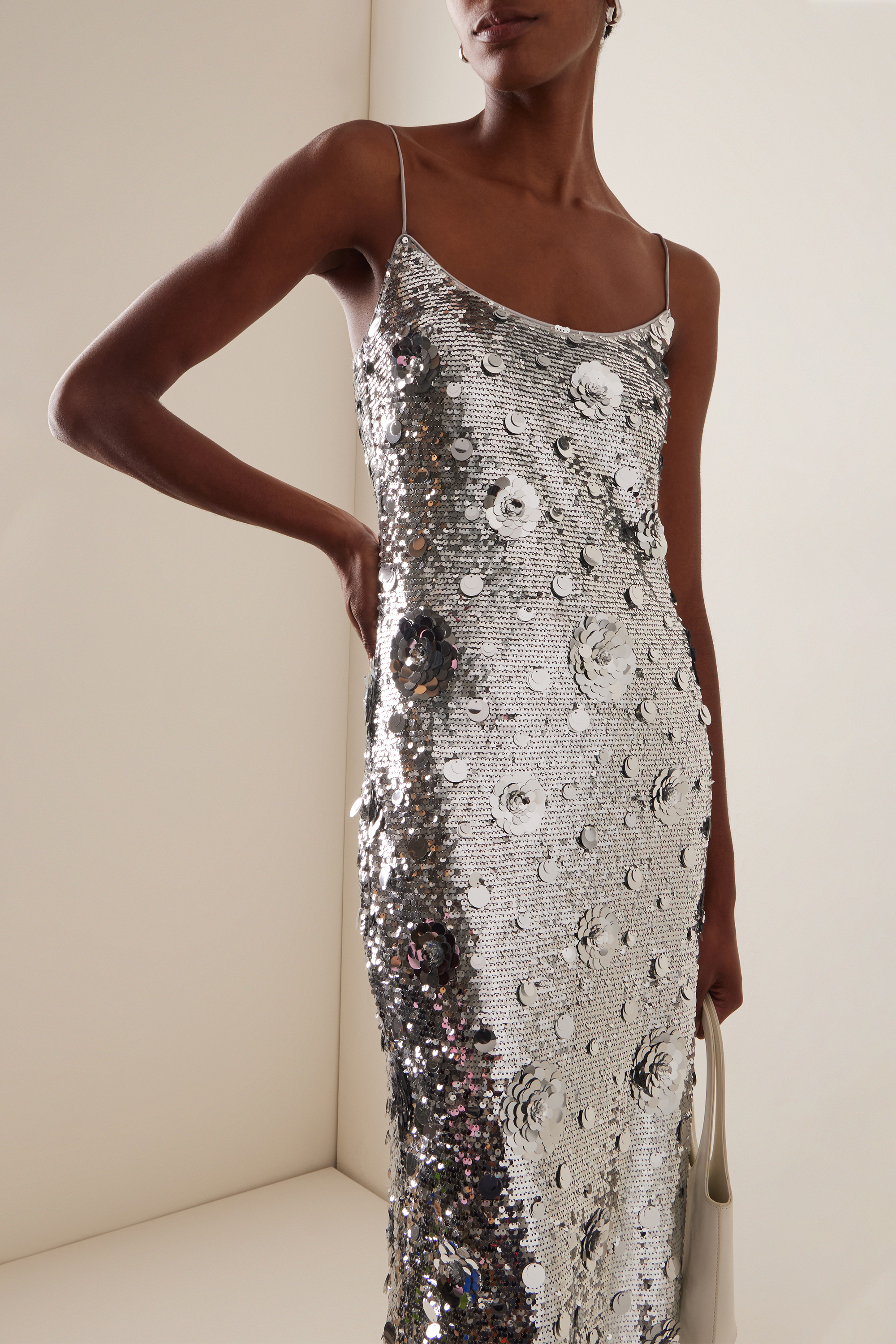 Sequin Off-Shoulder Slip Maxi Dress