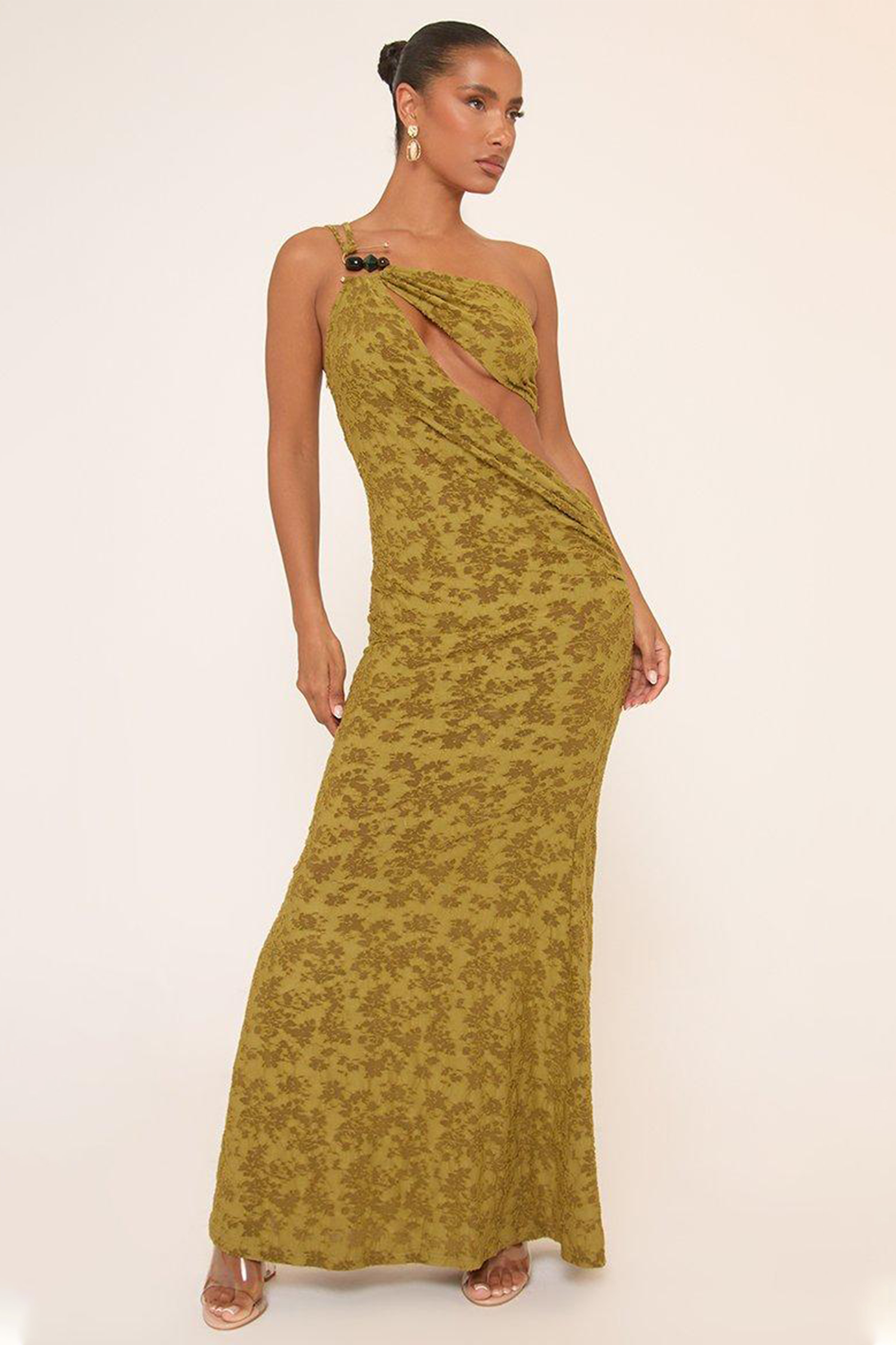 Burn-Out Off-Shoulder Cut-Out Maxi Dress