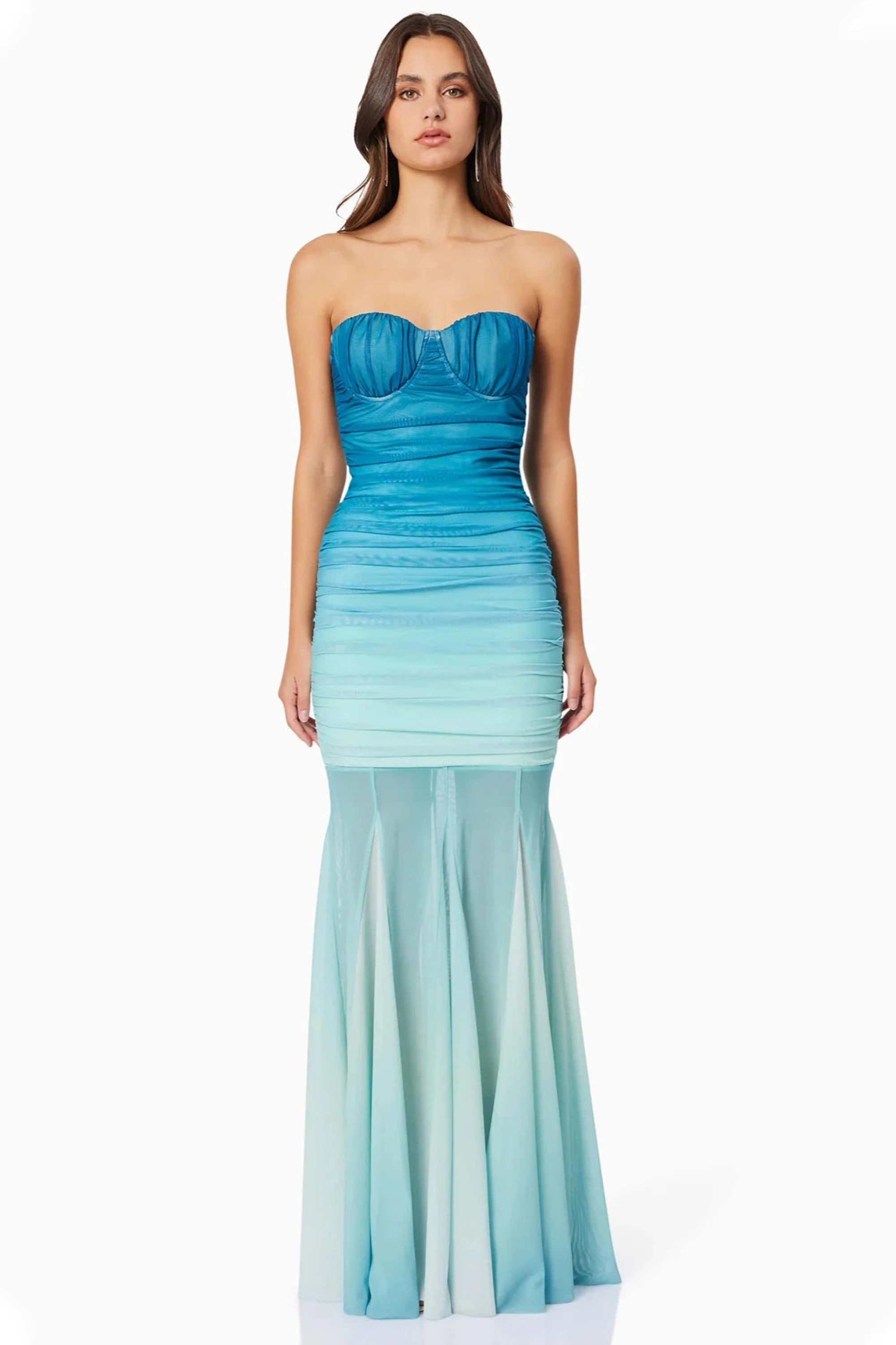 Gradient Color Gathering Off-Shoulder Maxi Dress