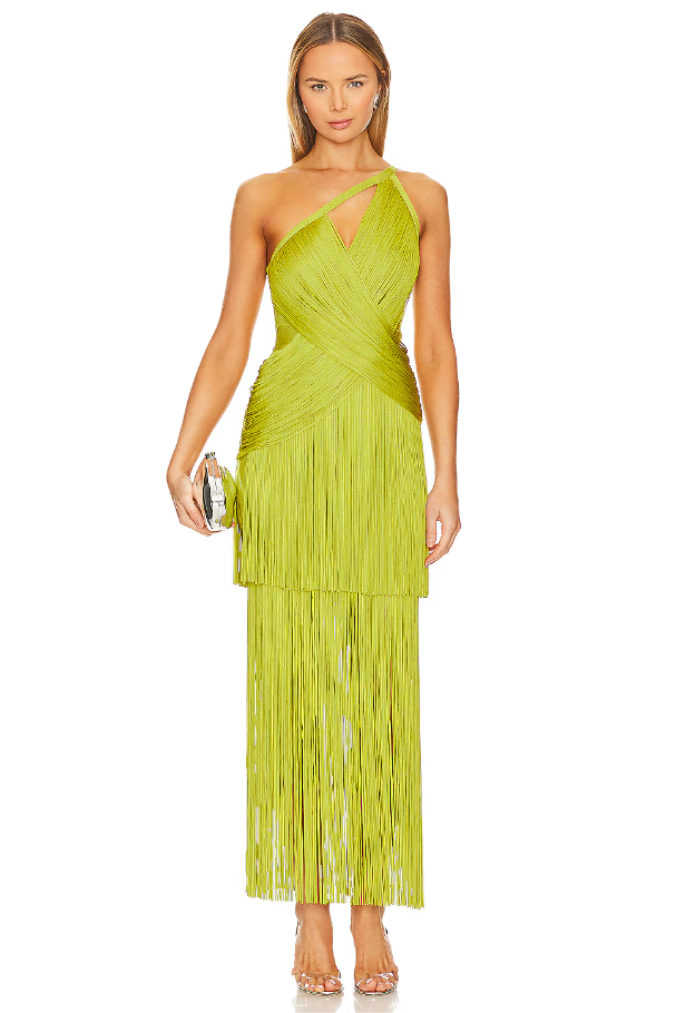 Solid One Shoulder Asymmetrical Tassel Midi Dress