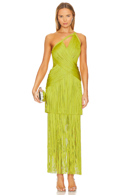 Solid One Shoulder Asymmetrical Tassel Midi Dress