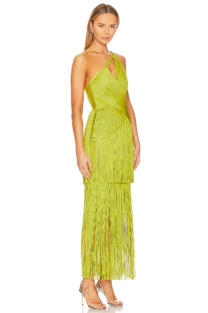 Solid One Shoulder Asymmetrical Tassel Midi Dress