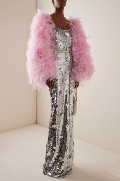 Sequin Off-Shoulder Slip Maxi Dress