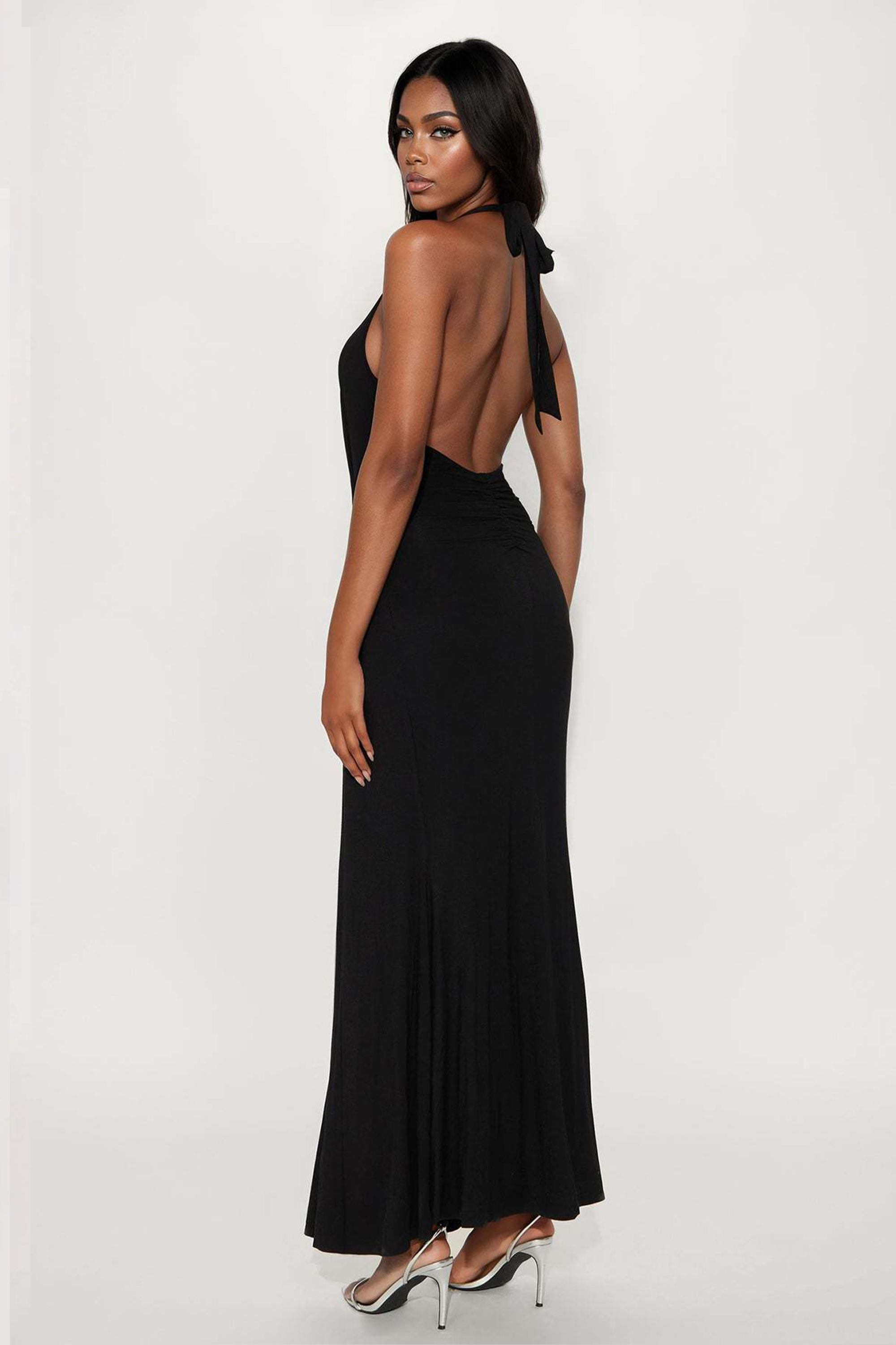 Jersey Metal Decorations Halter Neck Maxi Dress