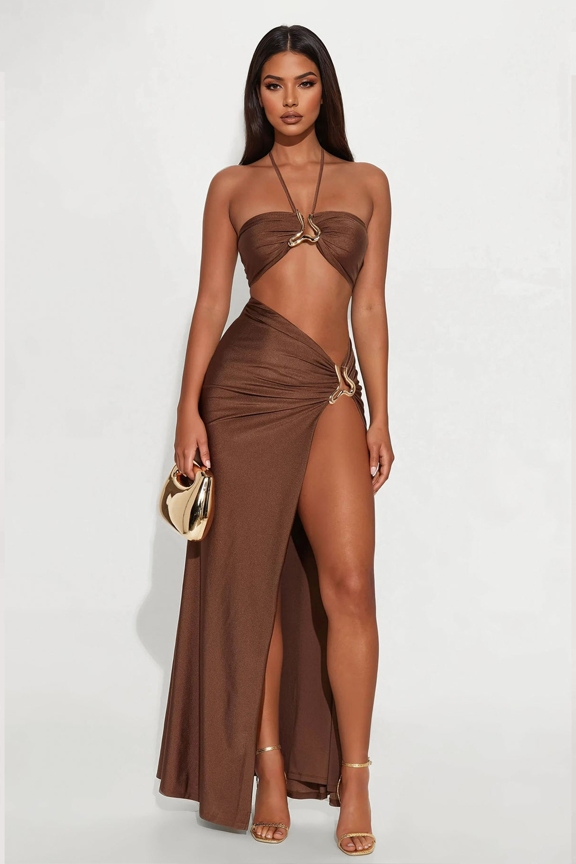 Jersey Metal Decorations Cut-Out Maxi Dress