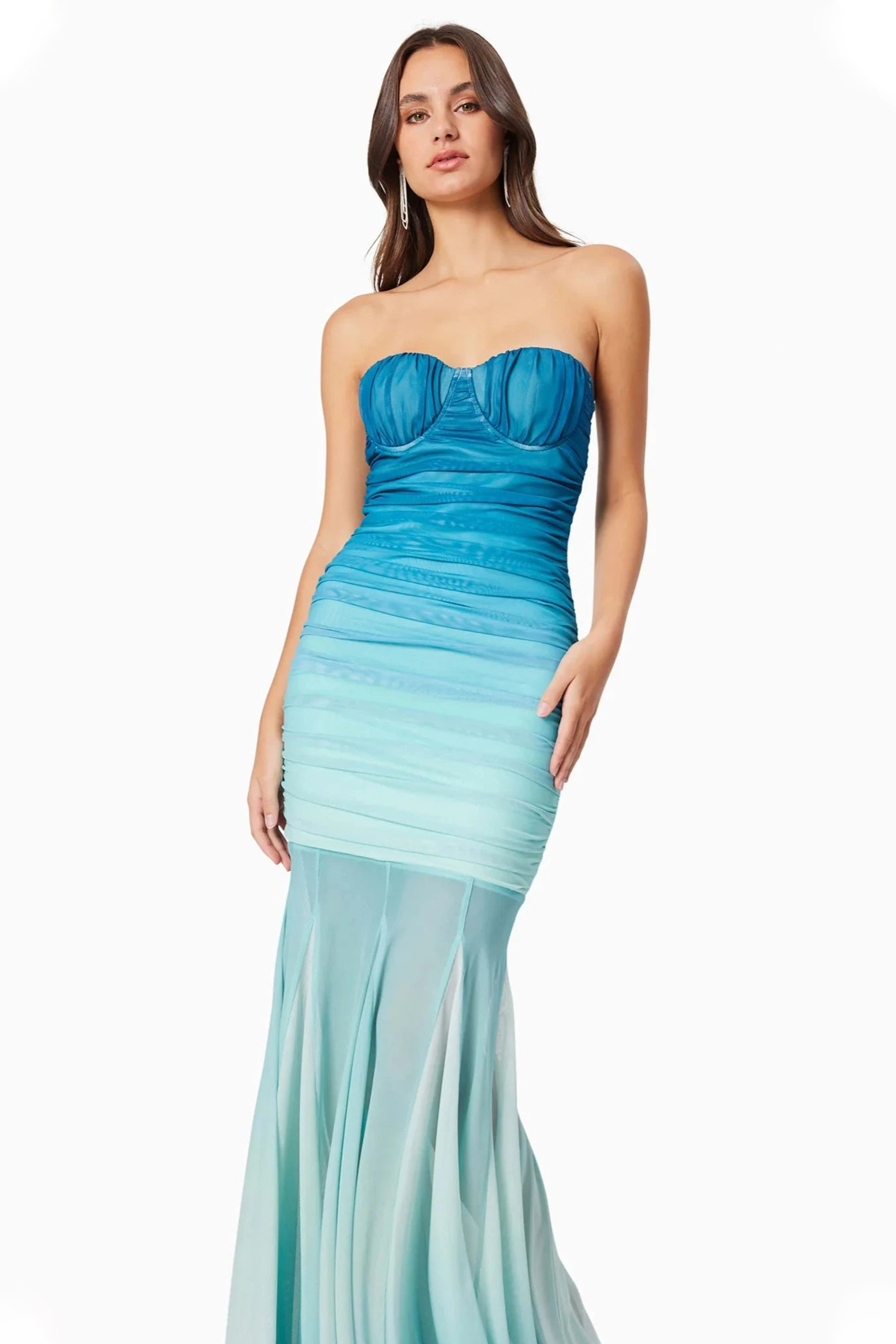 Gradient Color Gathering Off-Shoulder Maxi Dress