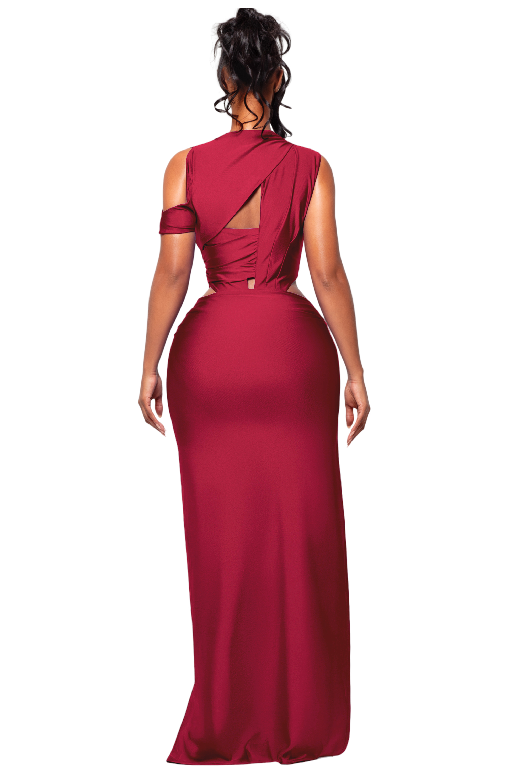 Cut-Out Asymmetrical Sleeve Silt Maxi Dress