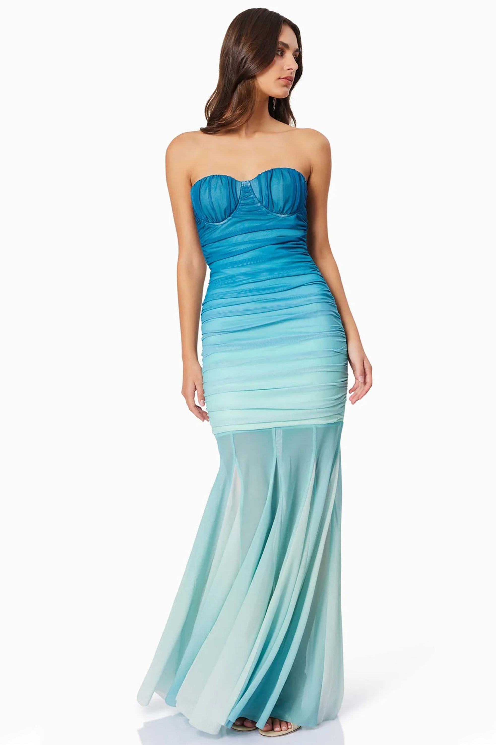 Gradient Color Gathering Off-Shoulder Maxi Dress