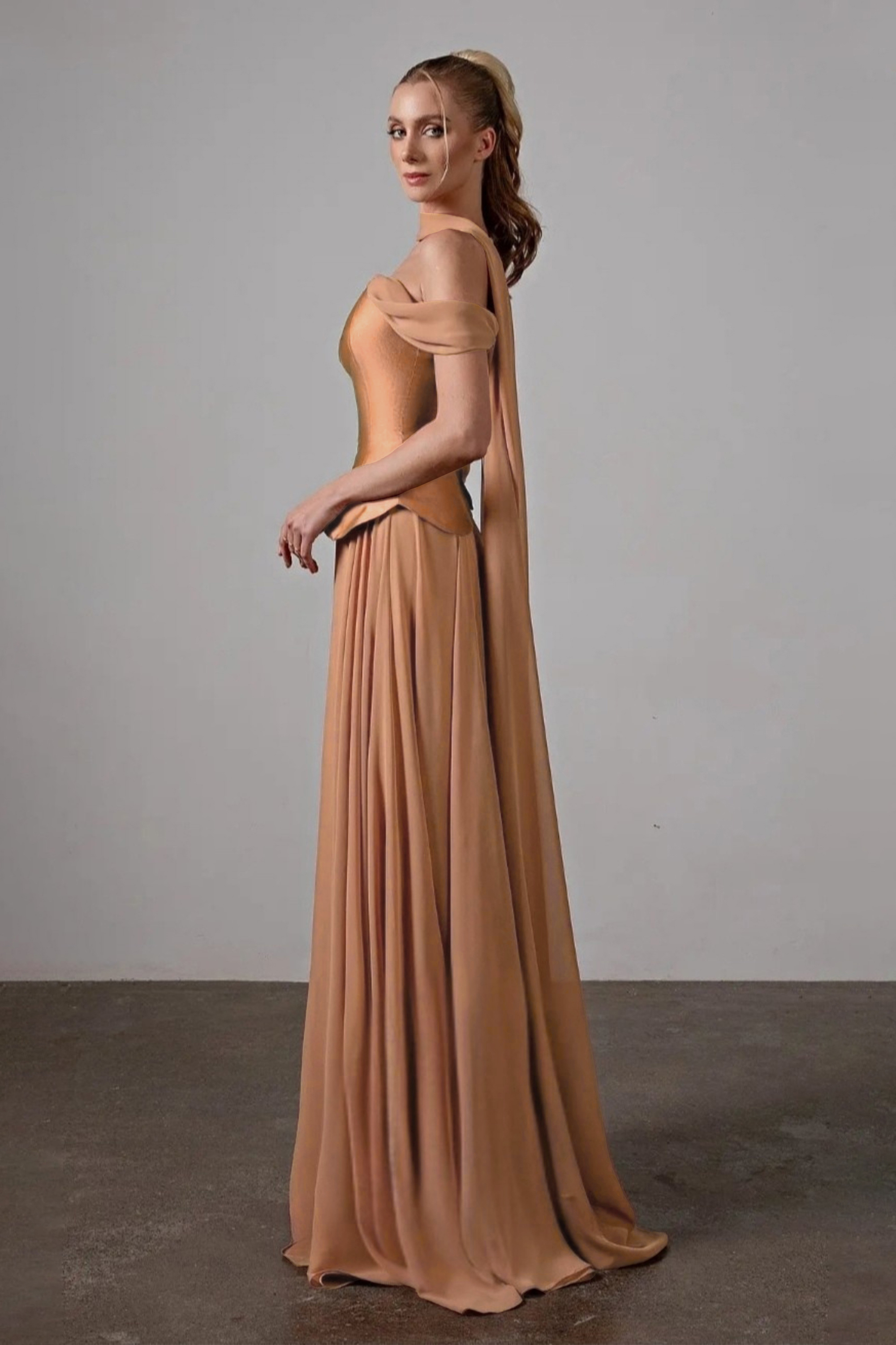Satin Splicing Chiffon Off Shoulder Maxi Dress