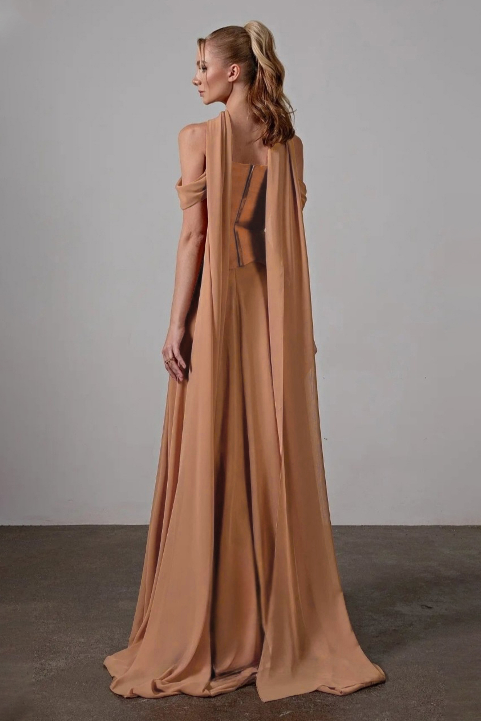 Satin Splicing Chiffon Off Shoulder Maxi Dress