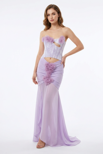 3D Flower Lace Corset Cut-Out Maxi Dress