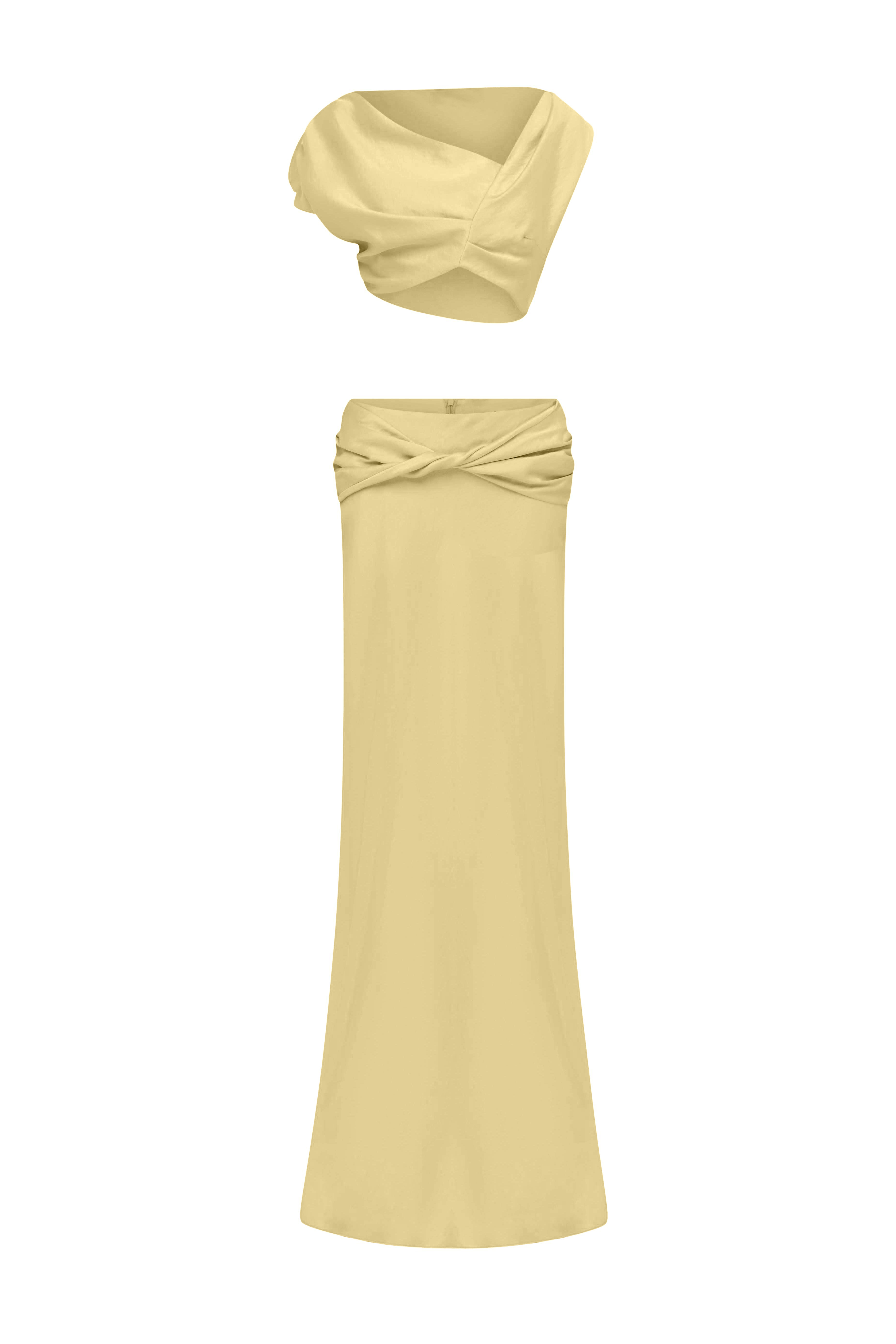 Satin Asymmetrical Sleeve Top & Maxi Skirt Set