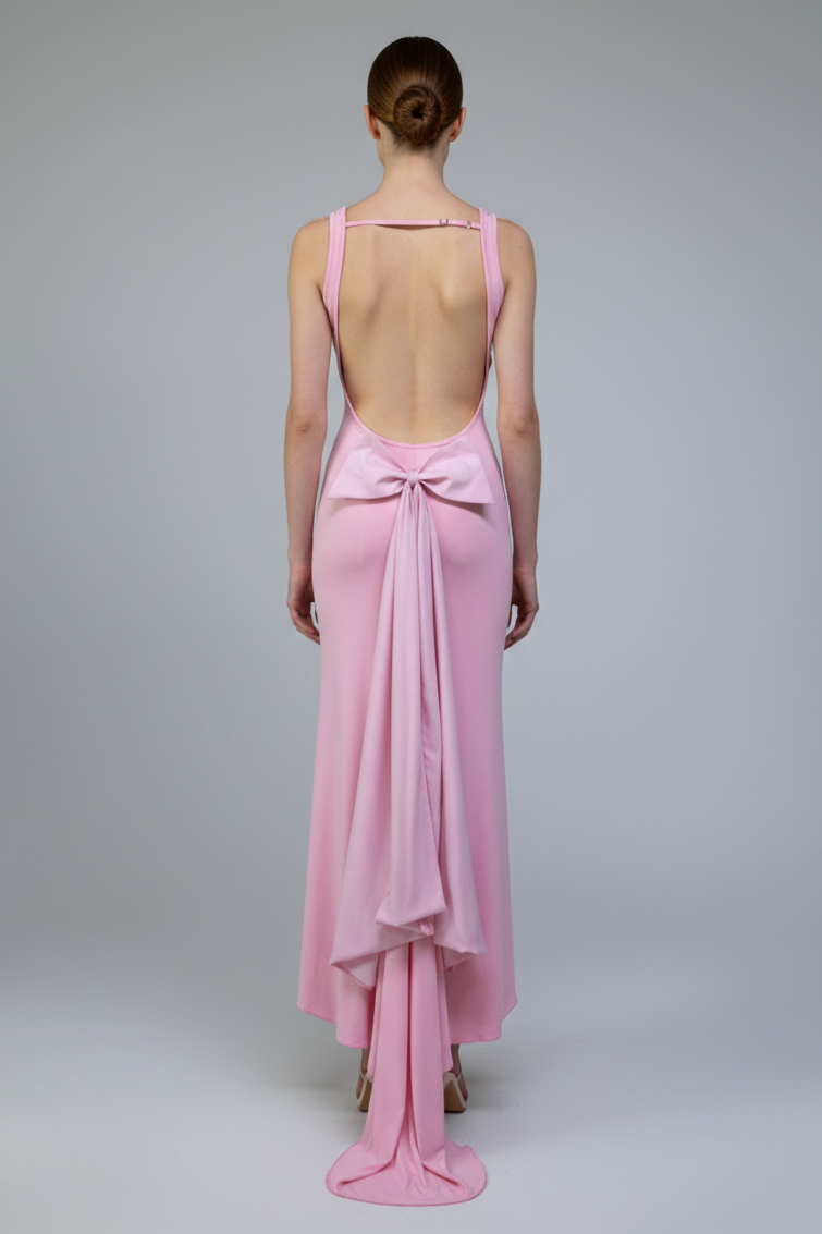 Solid Backless Bow Maxi Dress