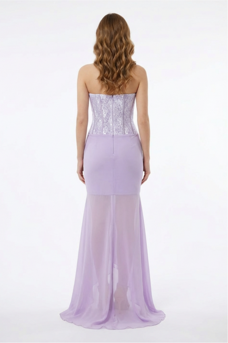 3D Flower Lace Corset Cut-Out Maxi Dress