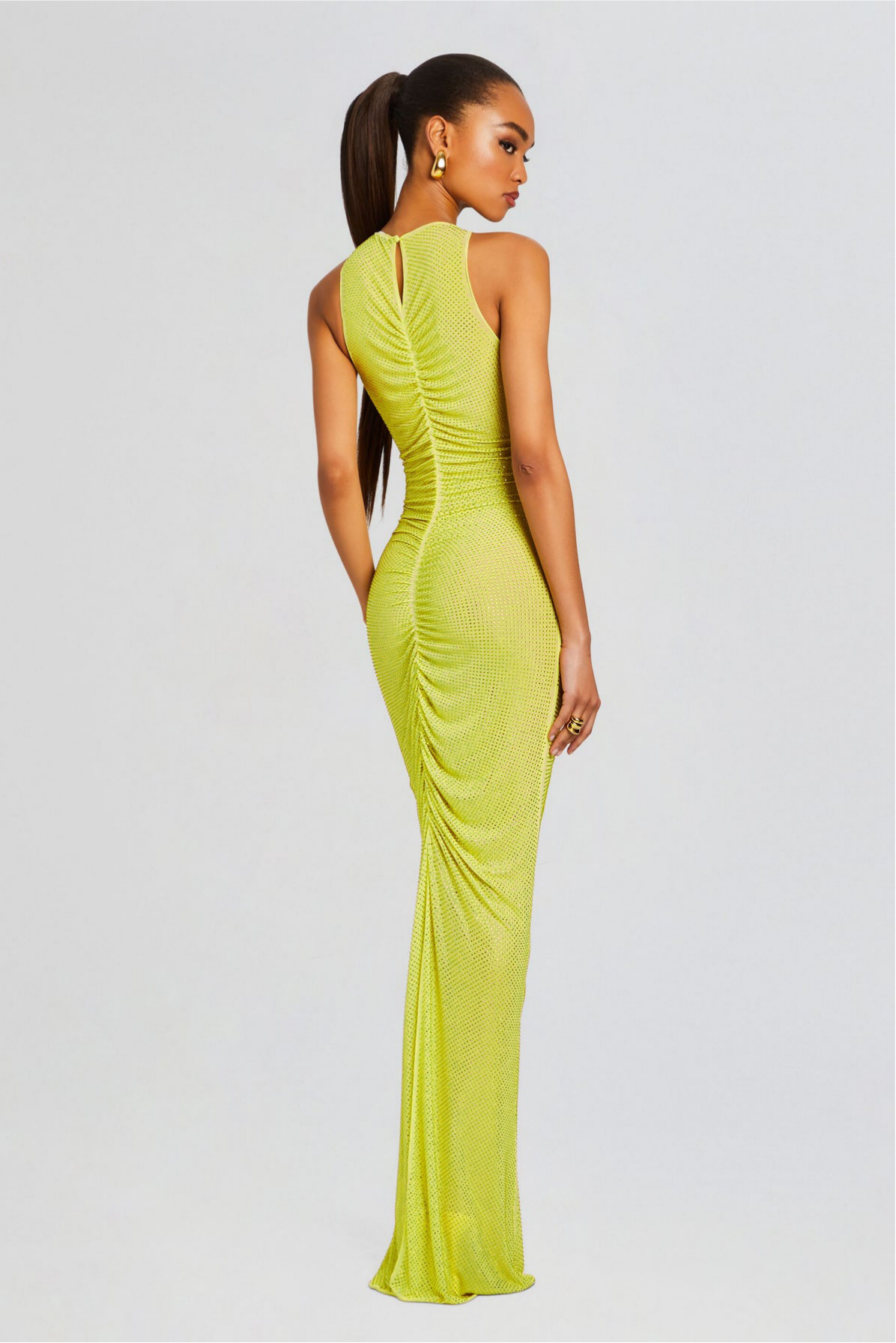 Rhinestone Gathering Sleeveless Maxi Dress