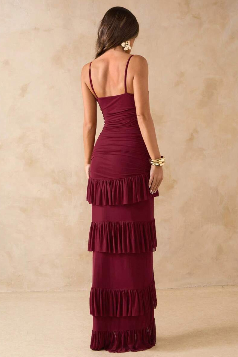 Mesh Cut-Out Slit Maxi Dress