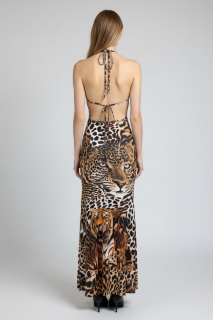 Leopard Print Cut-Out Slit Maxi Dress