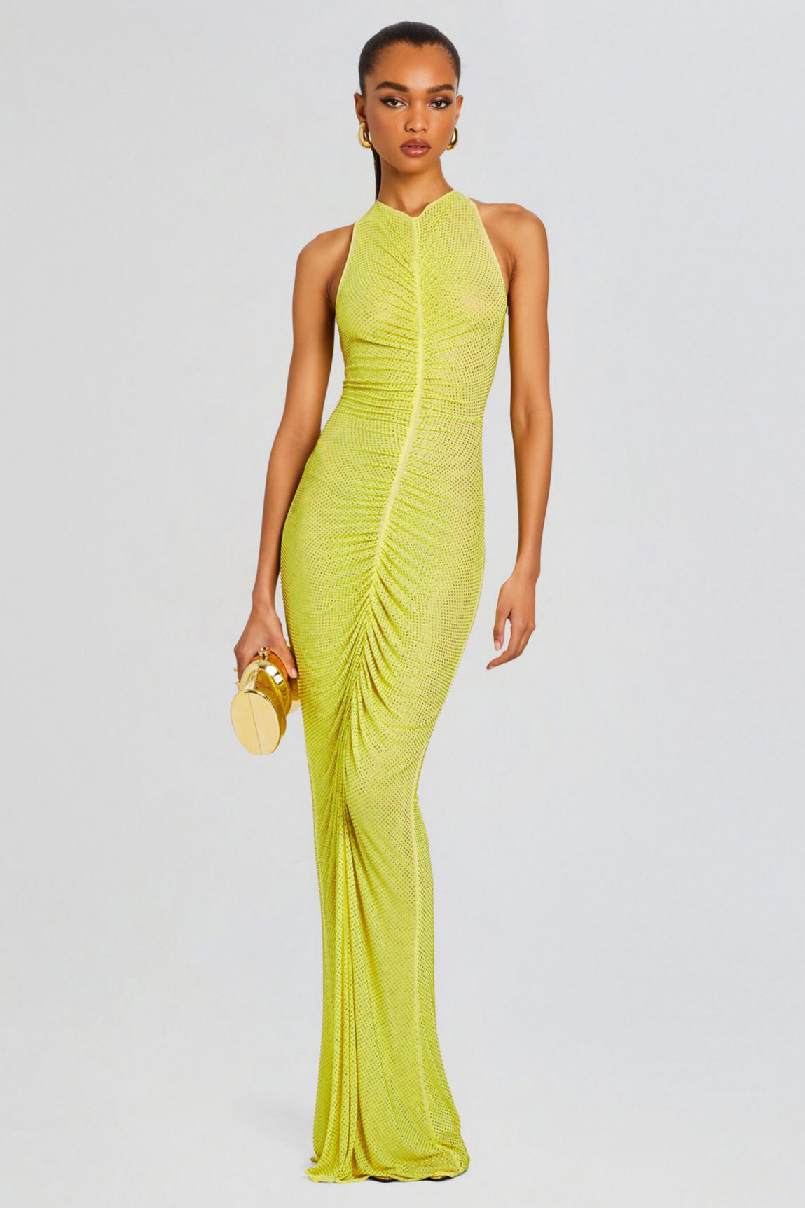 Rhinestone Gathering Sleeveless Maxi Dress