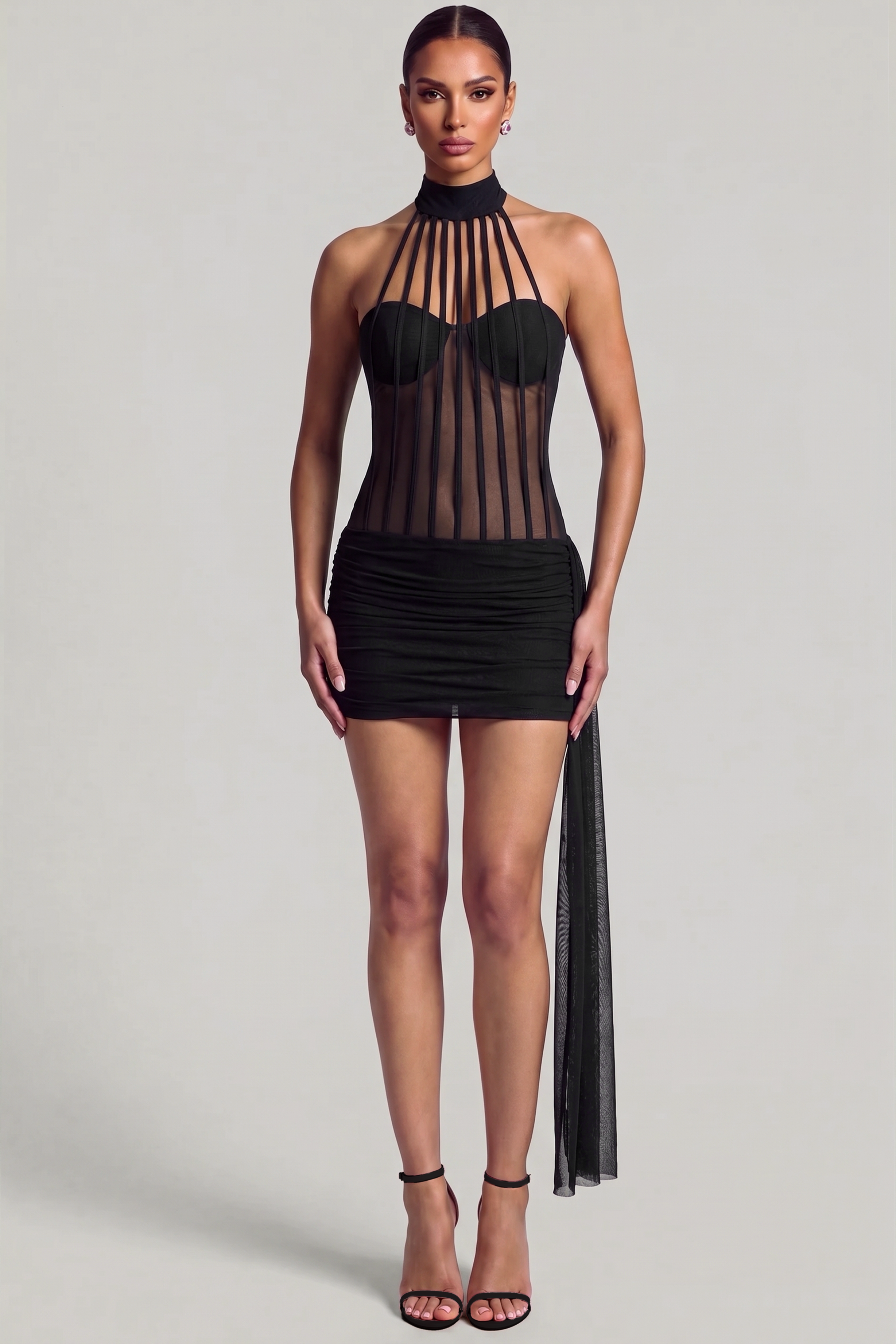 Mesh See-Through Halter Neck Mini Dress