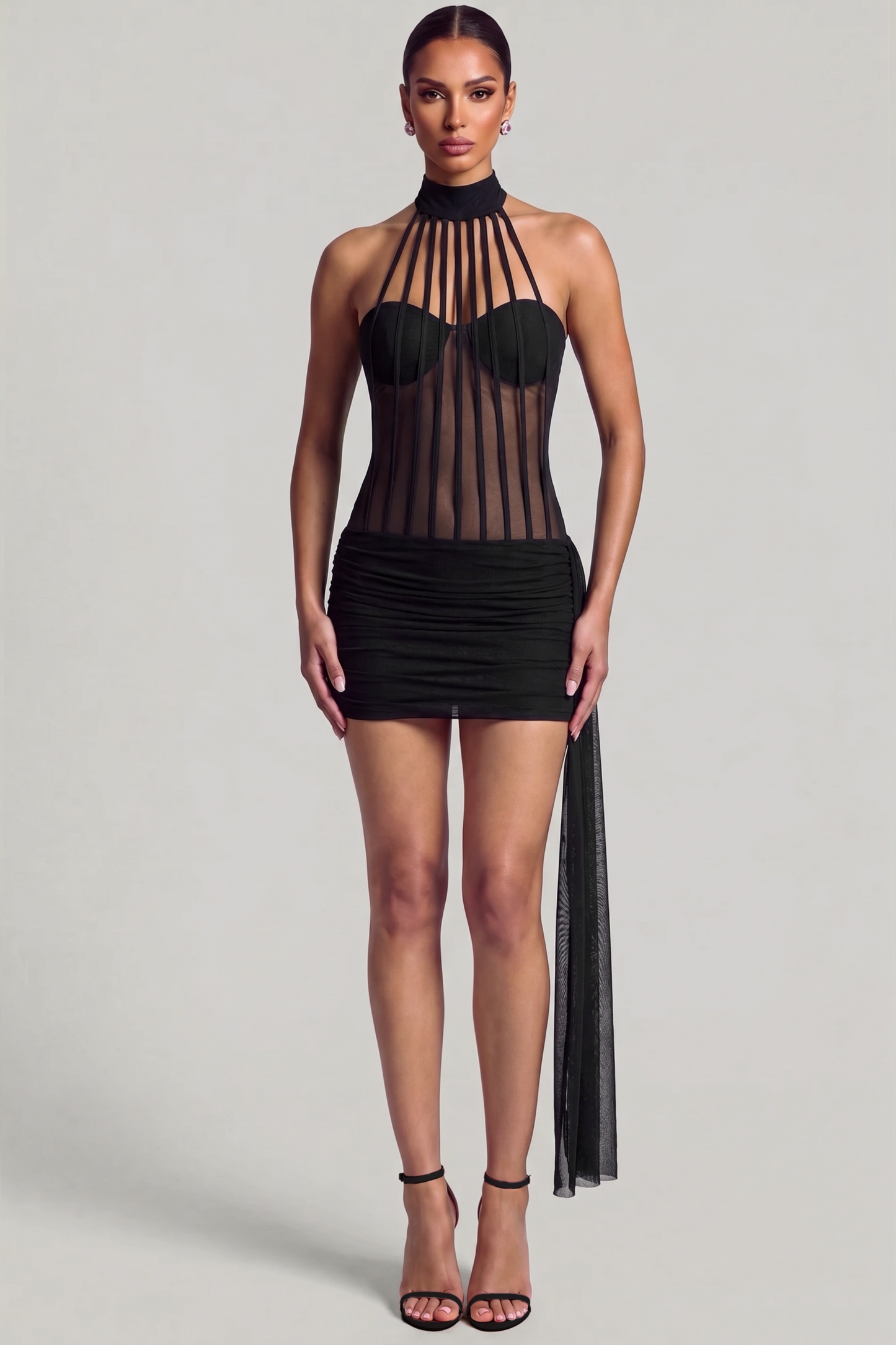 Mesh See-Through Halter Neck Mini Dress