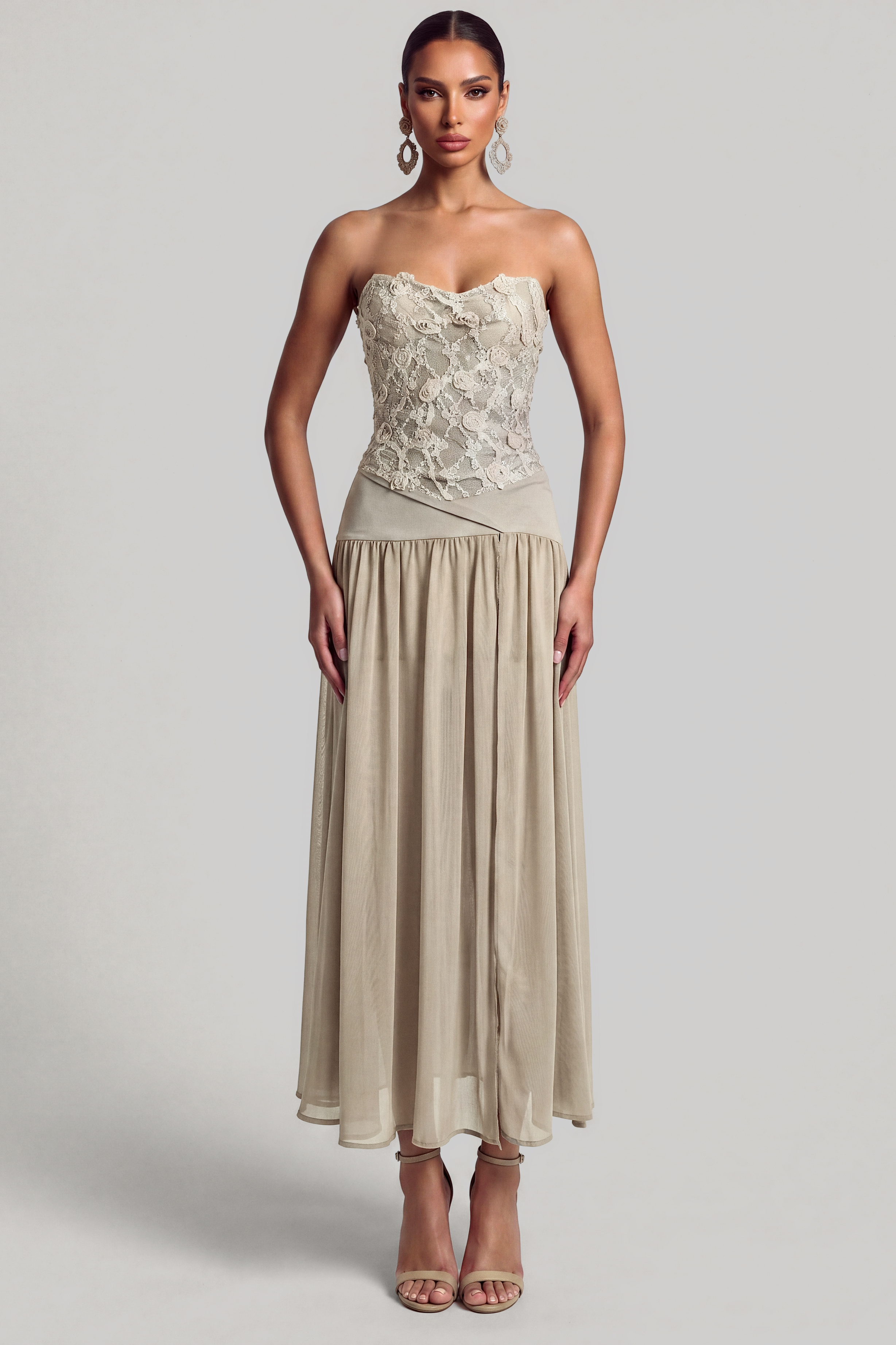 Lace Floral Top & Chiffon Maxi Skirt Set