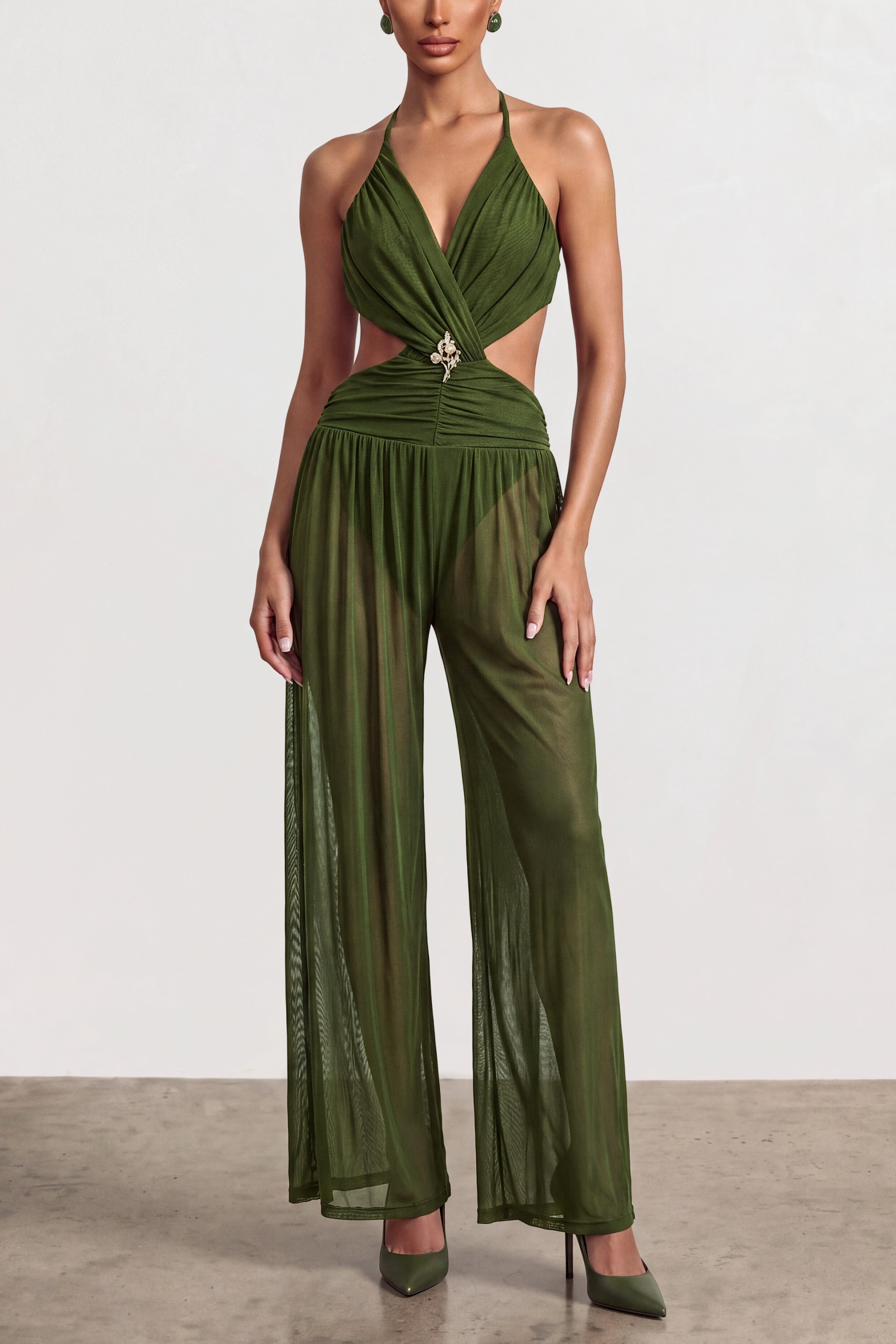Mesh See-Through Tie-Up Jumpsuit