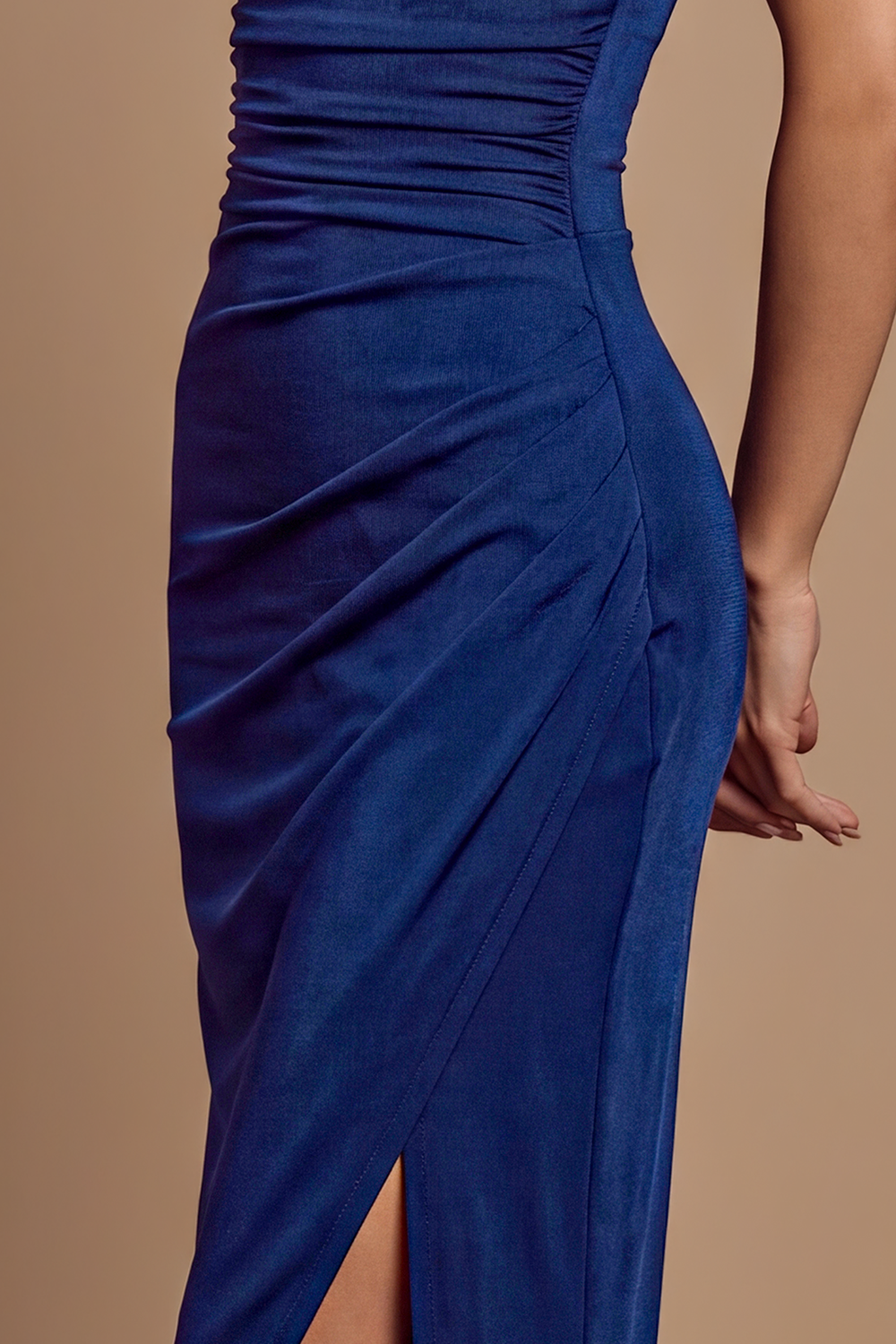 Jersey Cut-Out Silver Foil Stamping Slit Maxi Dress