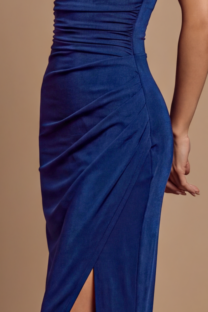 Jersey Cut-Out Silver Foil Stamping Slit Maxi Dress
