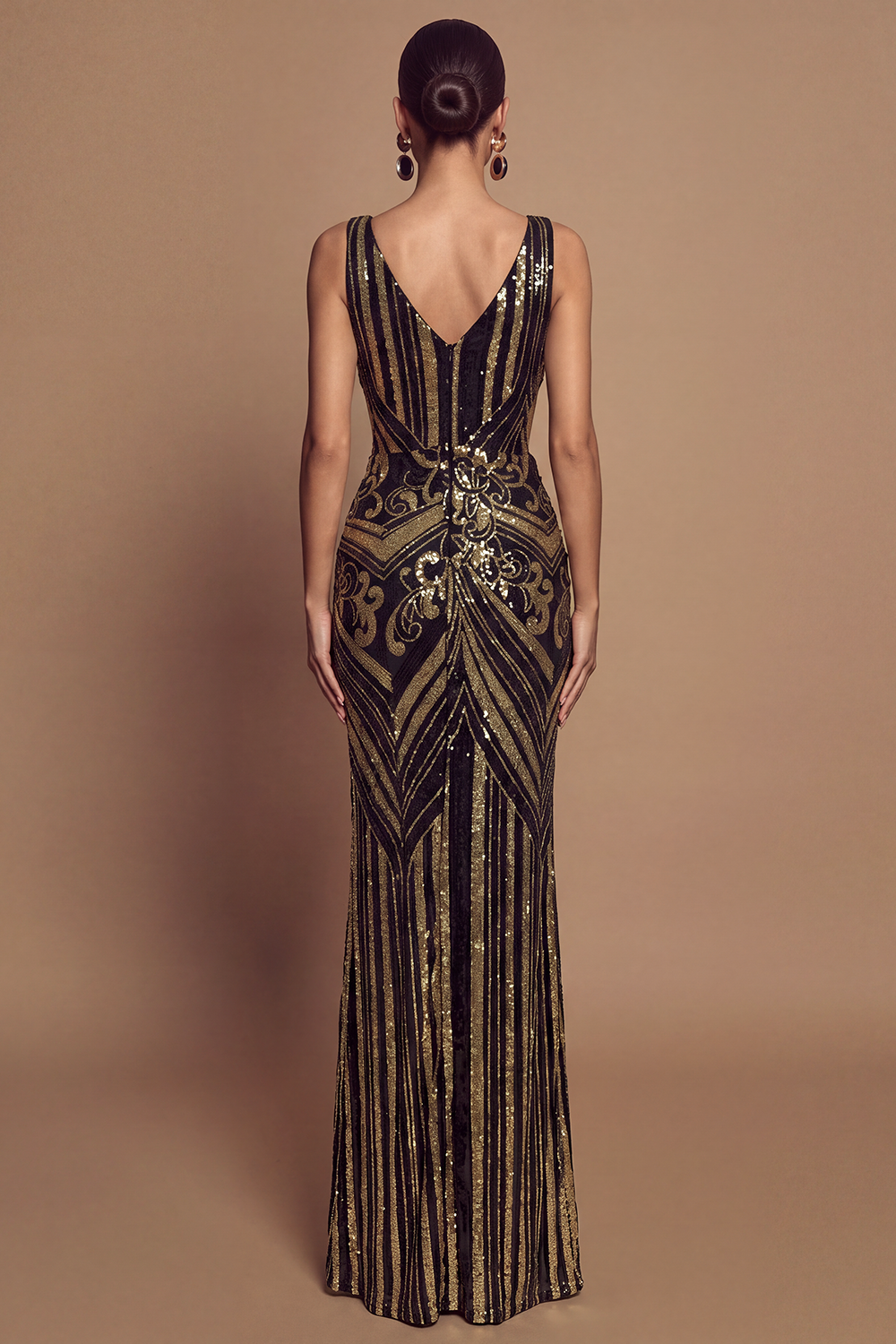 Sequin See-Through Slit Maxi Dress