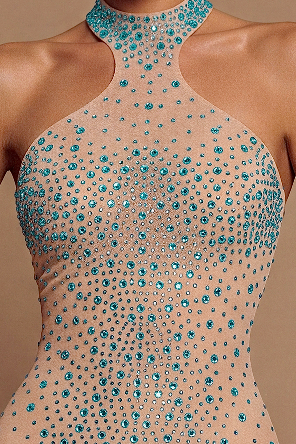 Mesh Rhineston Sleeveless Maxi Dress