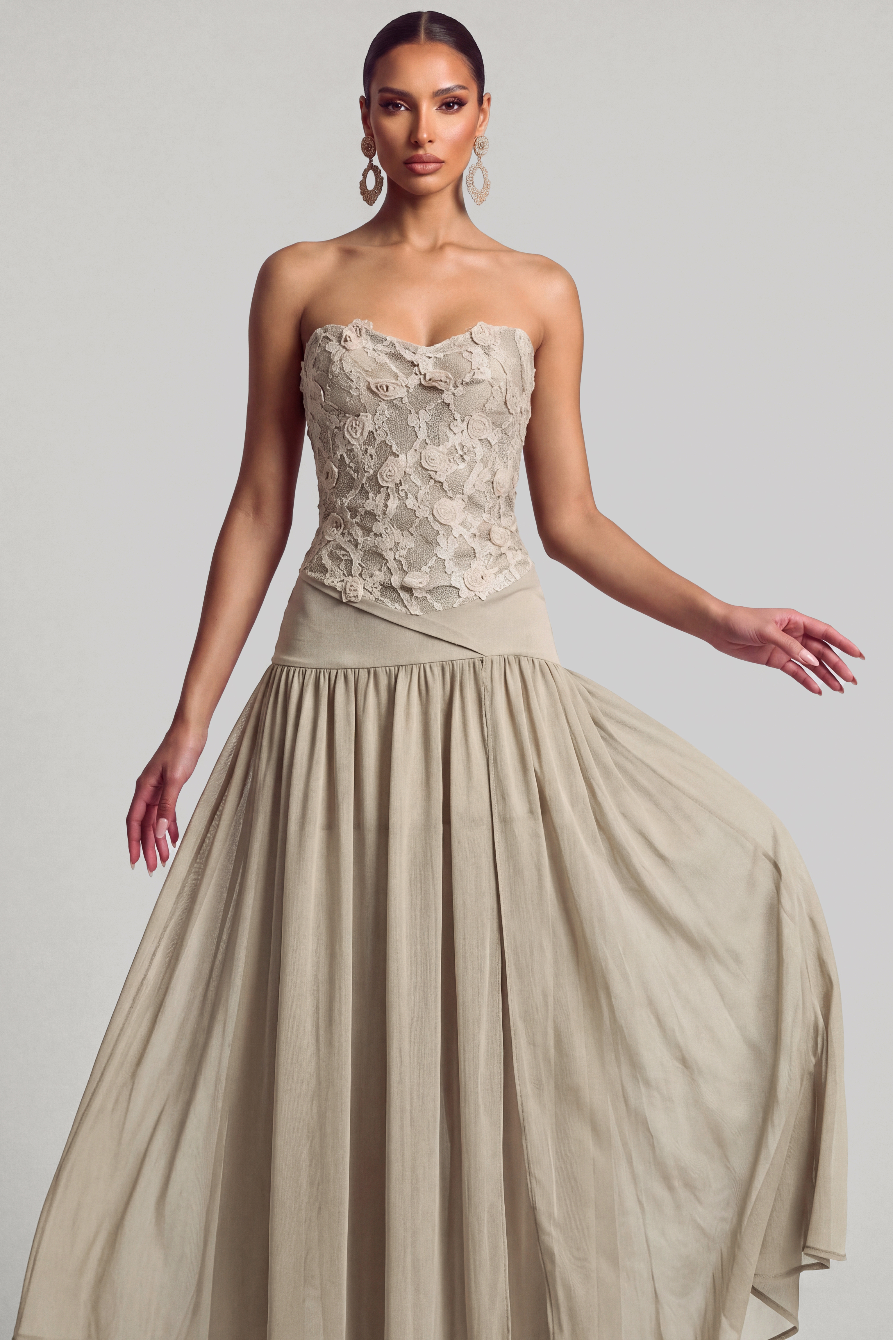 Lace Floral Top & Chiffon Maxi Skirt Set