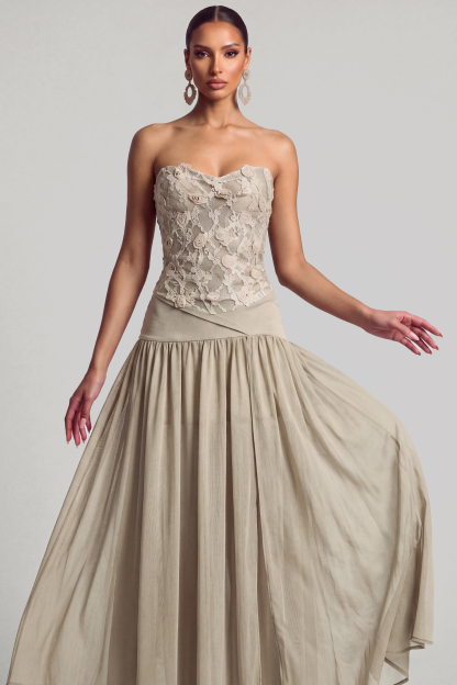 Lace Floral Top & Chiffon Maxi Skirt Set