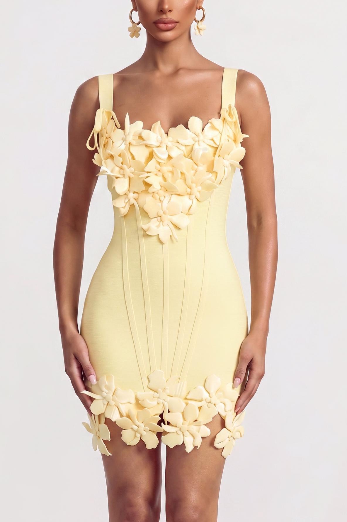 Bandage 3D Flower Slip Mini Dress