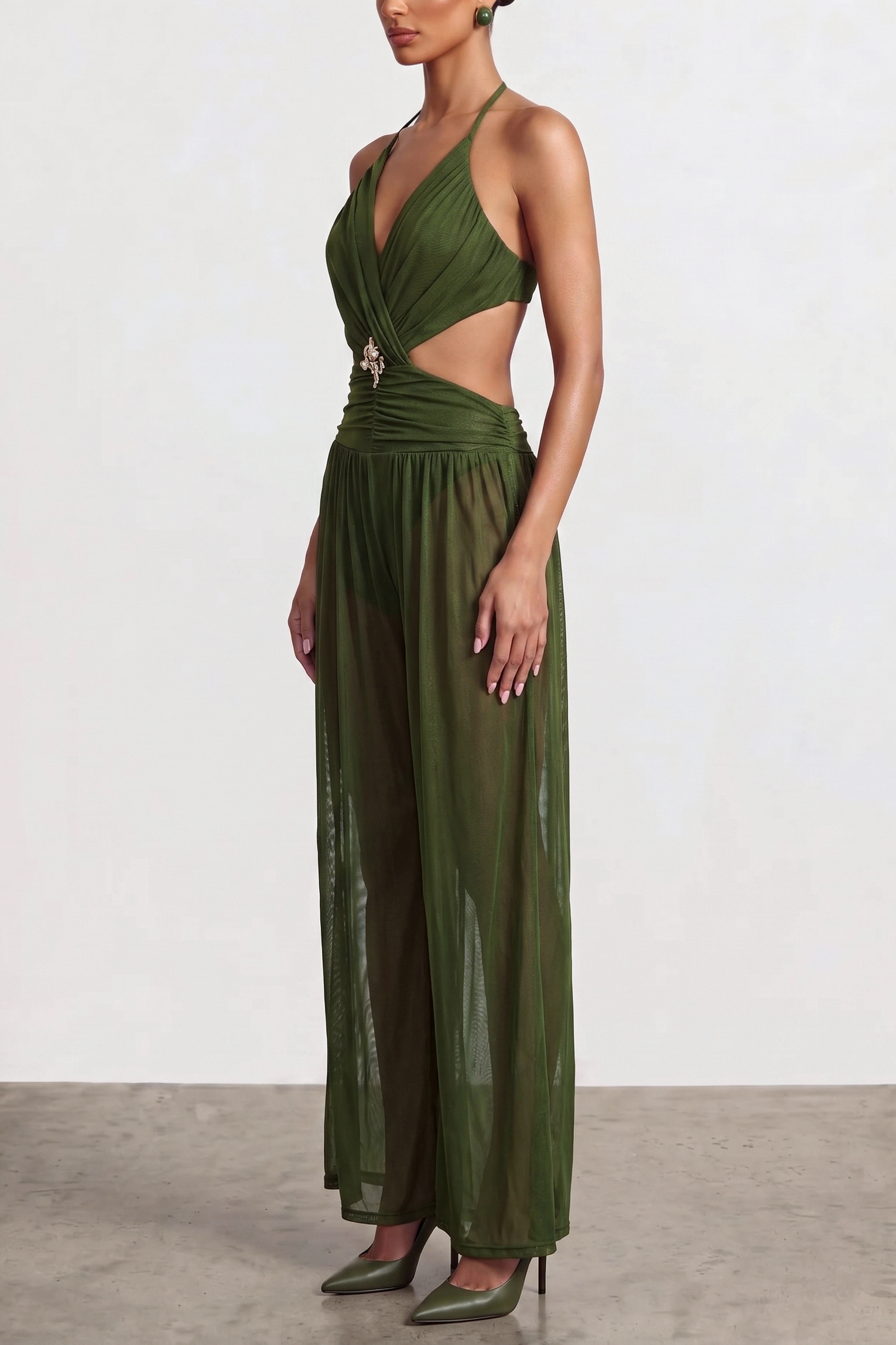 Mesh See-Through Tie-Up Jumpsuit