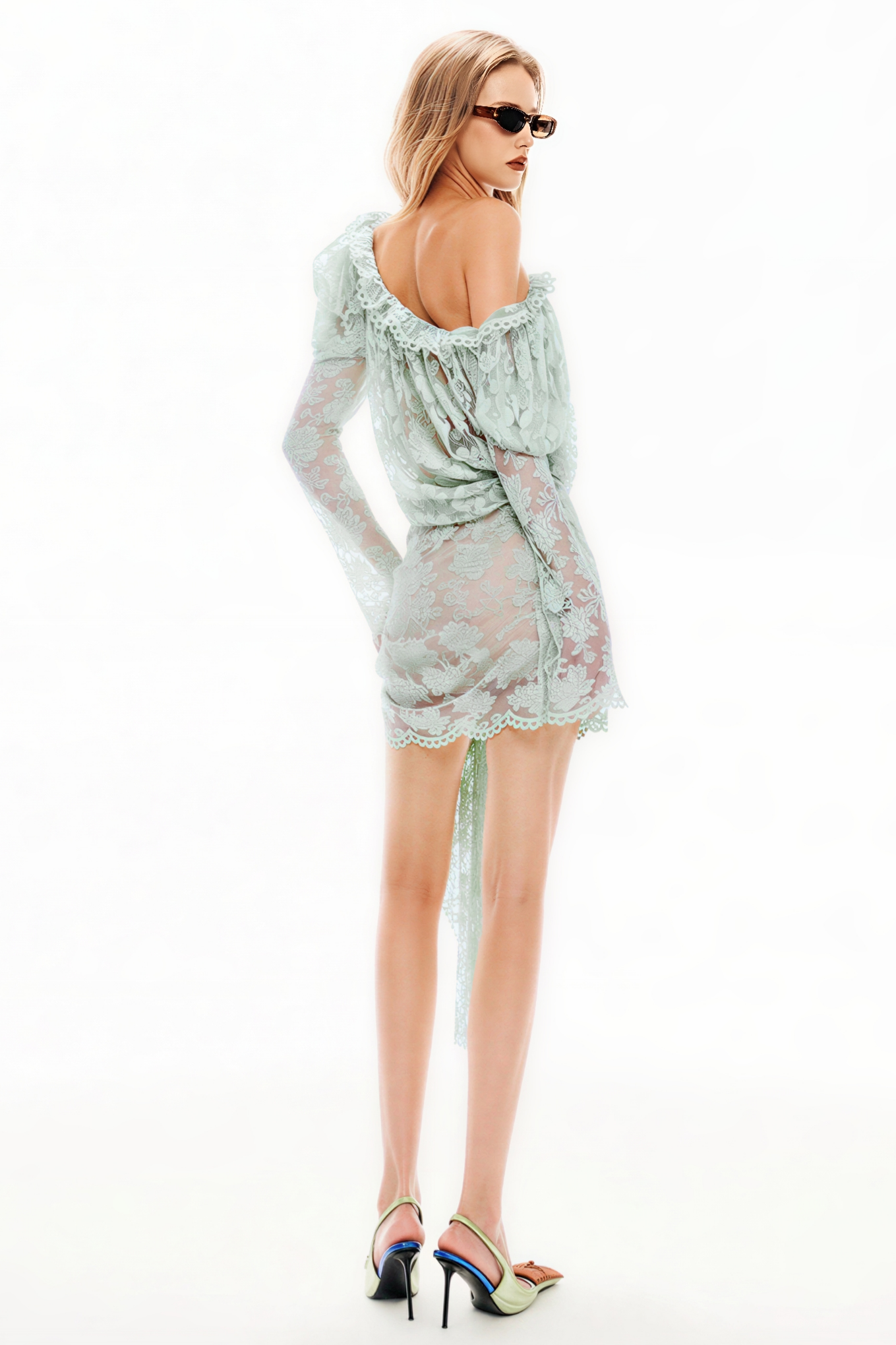 Lace 3D Flower Long Sleeve Mini Dress