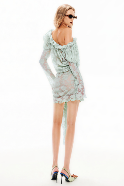 Lace 3D Flower Long Sleeve Mini Dress