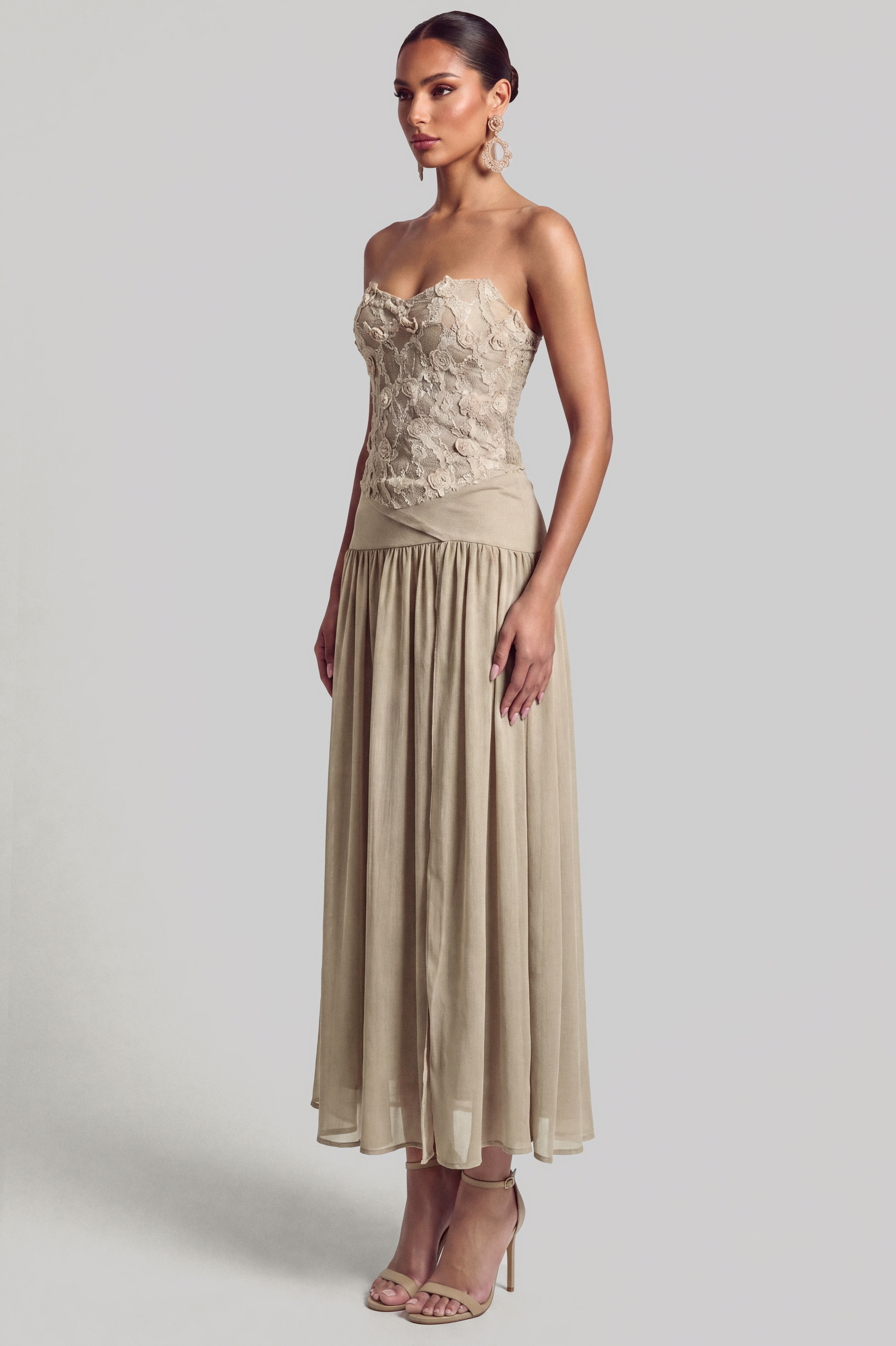 Lace Floral Top & Chiffon Maxi Skirt Set