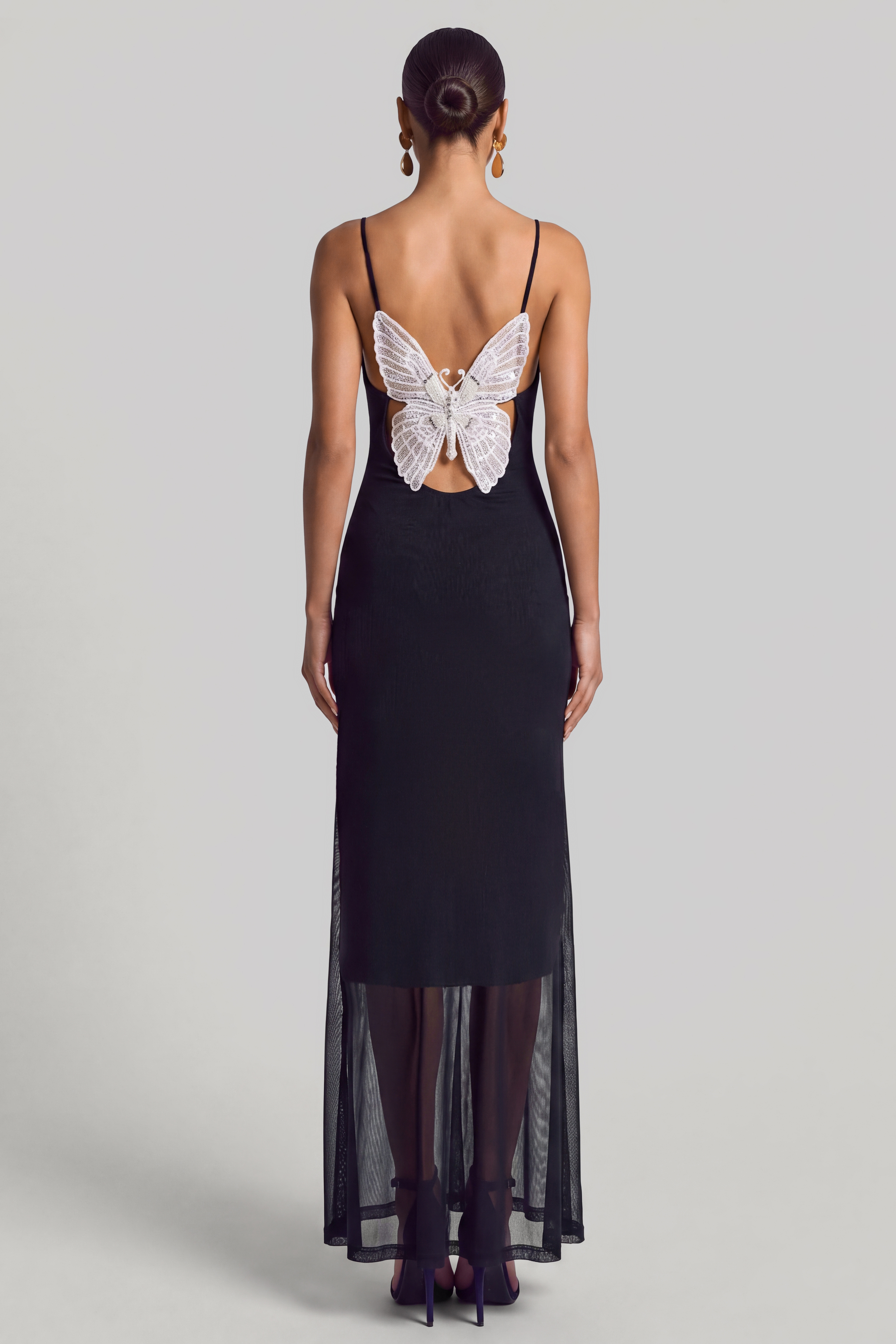 Mesh Sequin Butterfly Maxi Dress