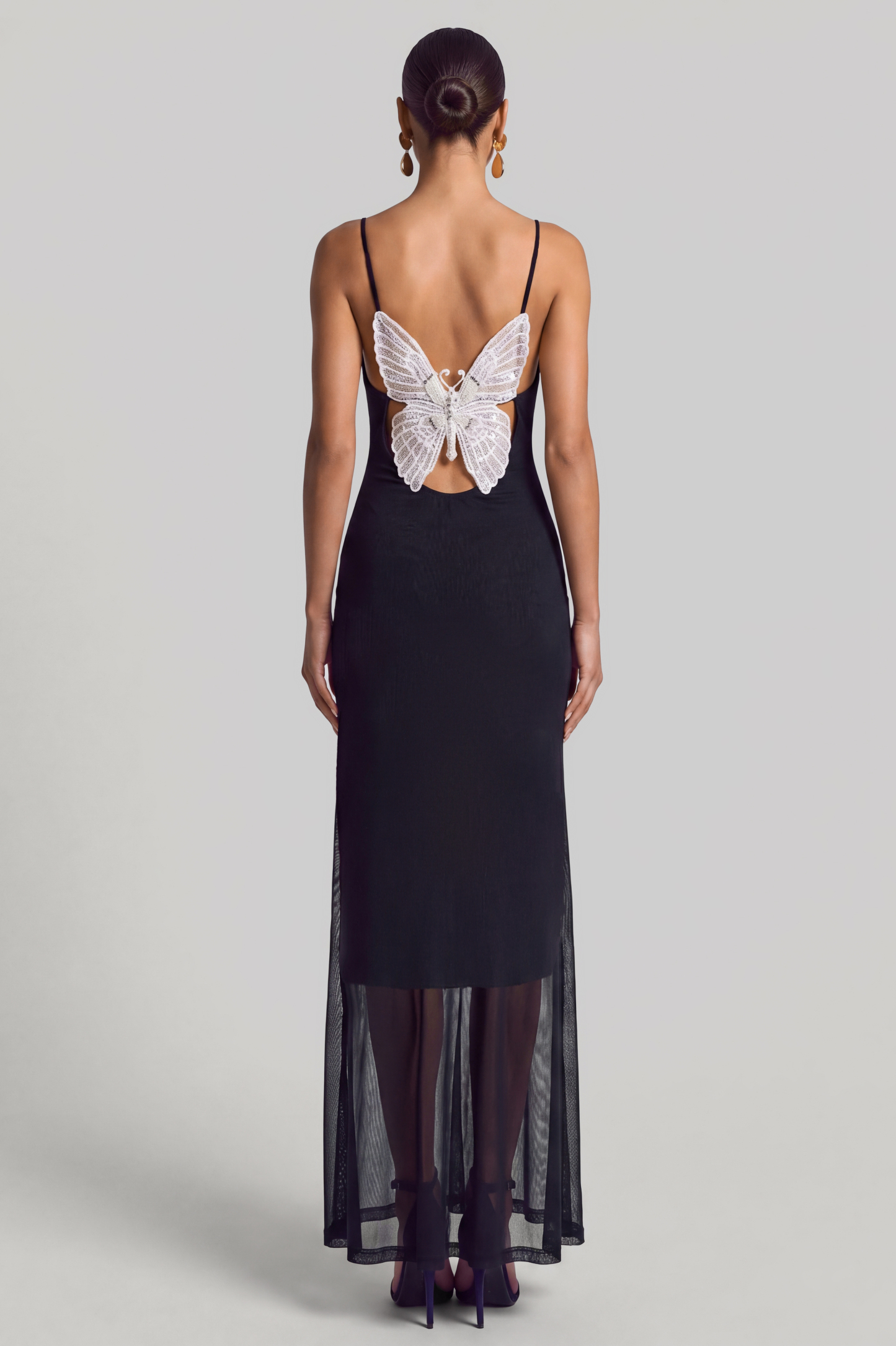 Mesh Sequin Butterfly Maxi Dress