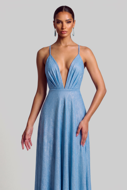 Glitter Deep V Ruched Maxi Dress